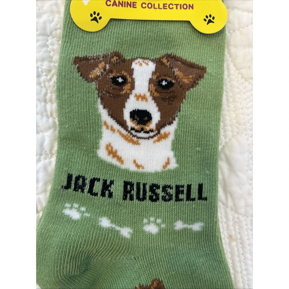 Foozy's Canine Collection Jack Russell Socks Women SZ 9-11 Green PolyBlend New